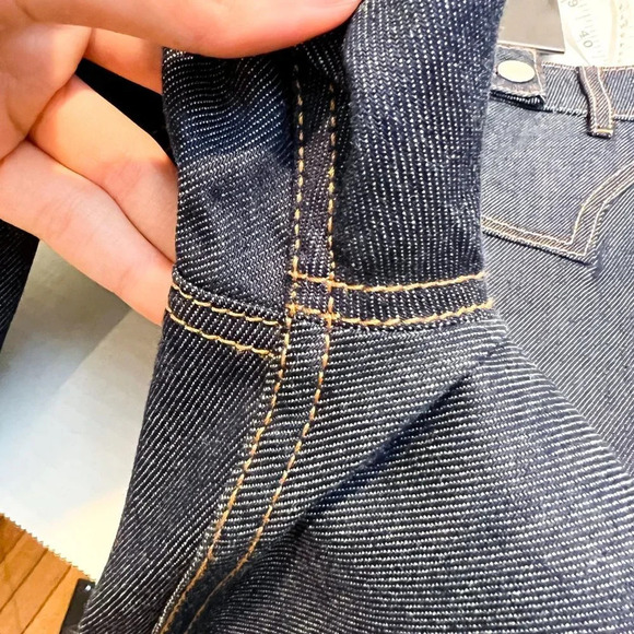 Ellery Dark Wash Denim Contrast Stitch High Waist Boho Designer Flare Jeans 27 - Picture 12 of 12